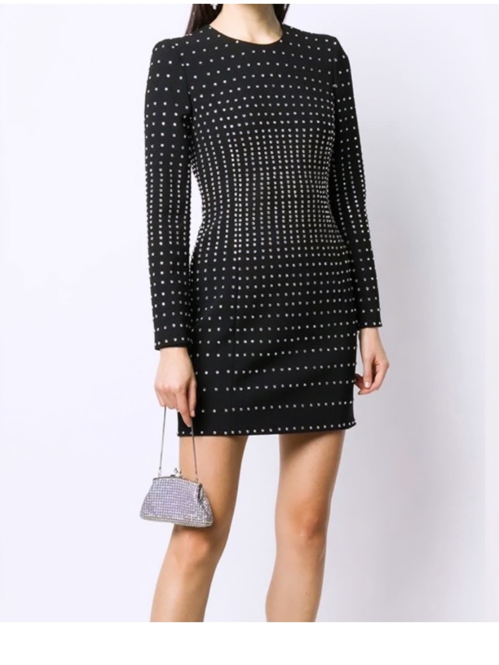 Valentino Black Crystal-Embellished Long Sleeve Mini Dress